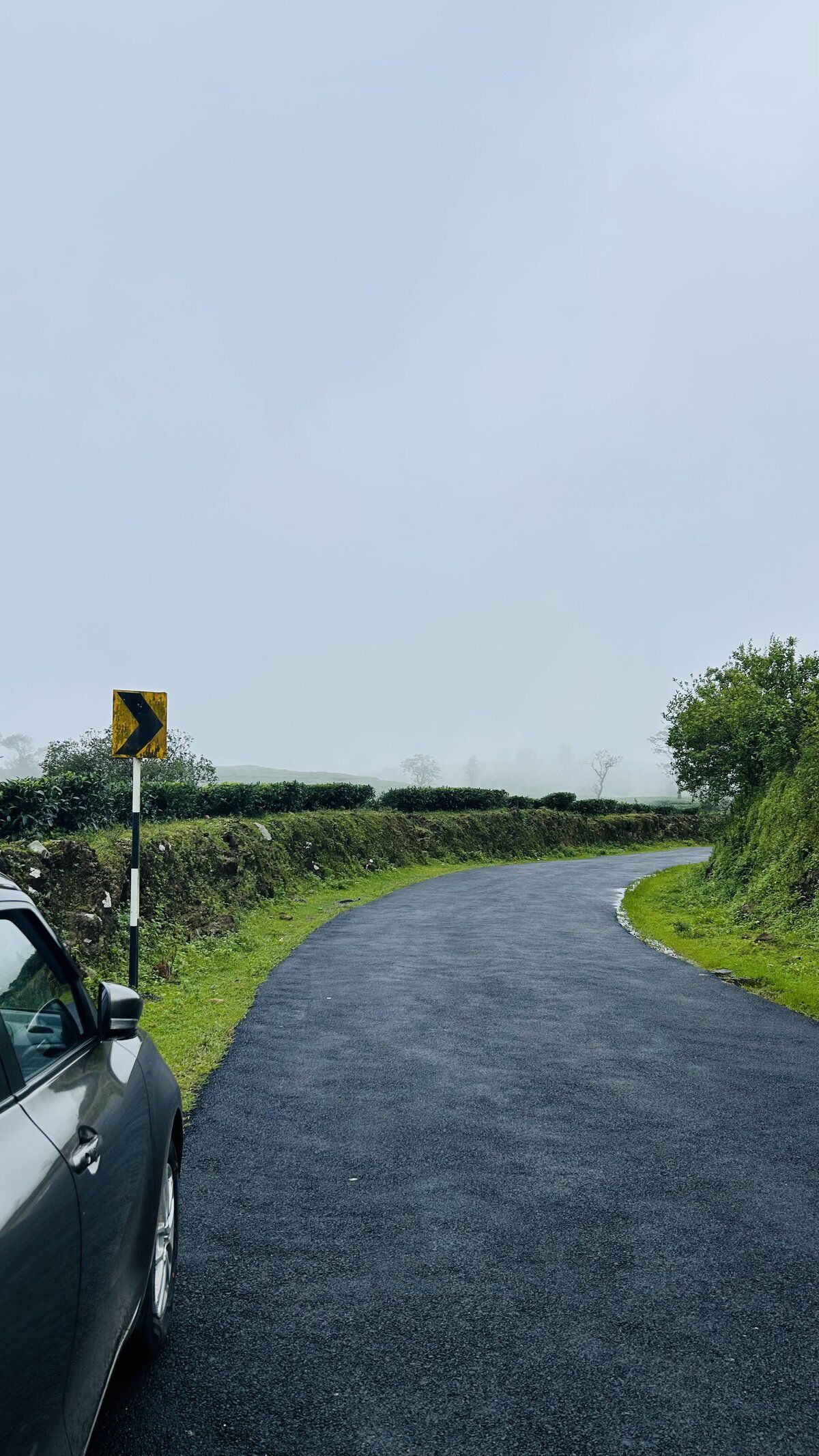 My car on a misty weather in a free road