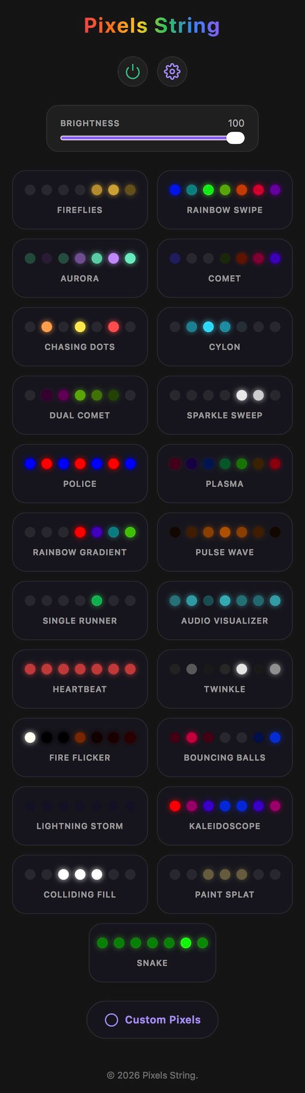 Pixels String Mobile Friendly Web Dashboard