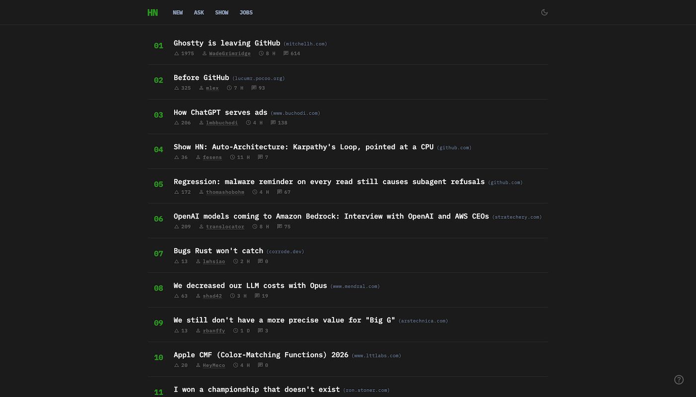HN Desktop Homepage