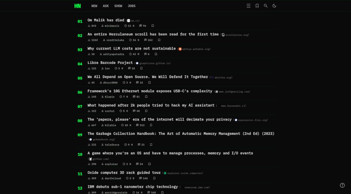 HN Desktop Homepage